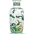 A 'famille-verte' rouleau vase. qing dynasty, kangxi period