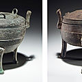 A bronze ritual tripod food vessel and cover, ding, warring states period, 5th century bc