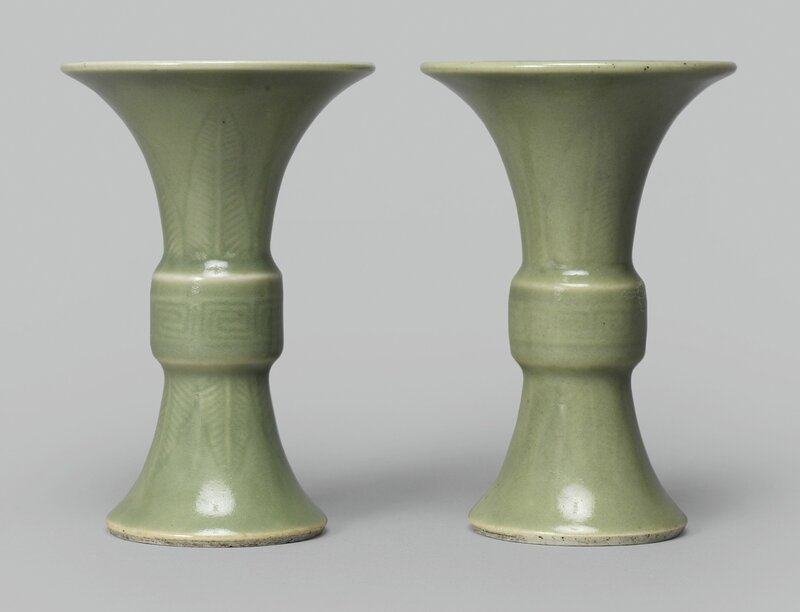 A paair of small celadon-glazed beaker vases, Qing dynasty, Kangxi period