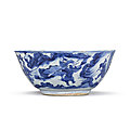 A large blue and white kraak 'figural' bowl, ming dynasty, 17th century