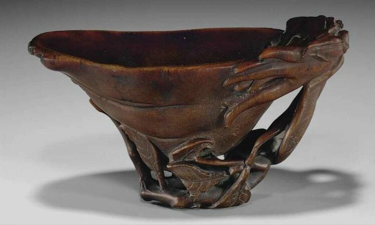 A rhinoceros horn finger citron-form cup, 18th century