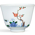 A fine wucai 'month' cup, mark and period of kangxi (1662-1722)