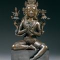 Important sujet en bronze de patine brune représentant le bodhisattva manjusri. tibet, deuxième moitié du xvie siècle