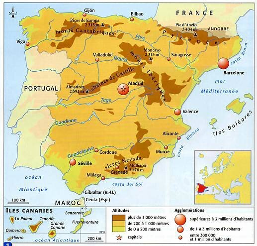 Carte Espagne Fleuve Montagne