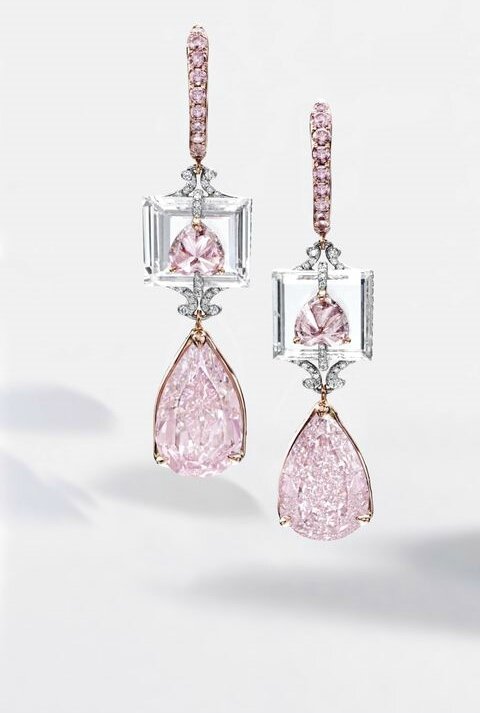 Rare and Exquisite Pair of Fancy Intense Purple-Pink Diamond, Fancy Intense Purplish-Pink Diamond and Diamond Pendent Earrings2